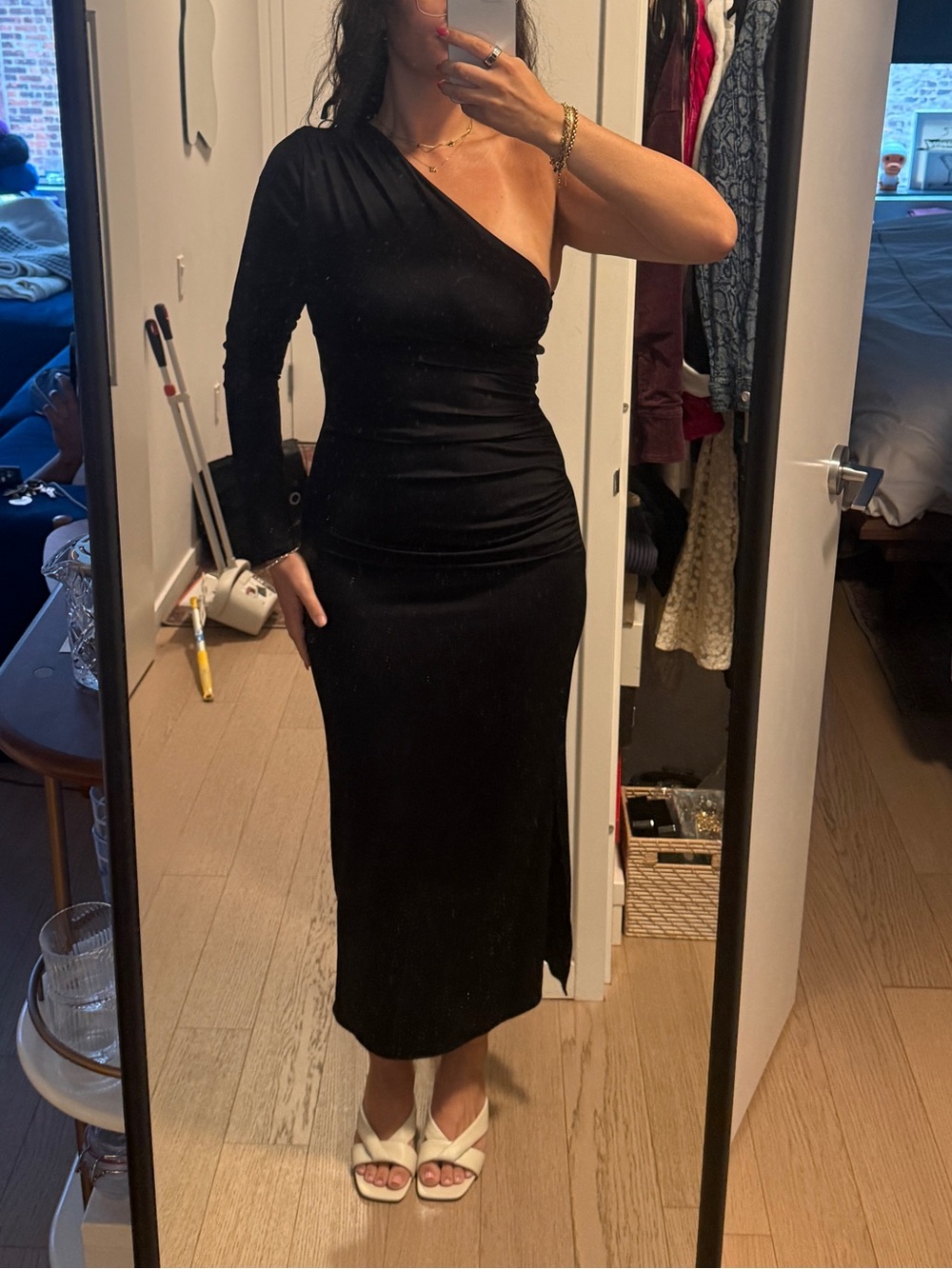 Zara Black One-Shoulder Midi Dress